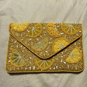 Beaded Lemon Yellow Crossbody Convertible Clutch Purse NWOT